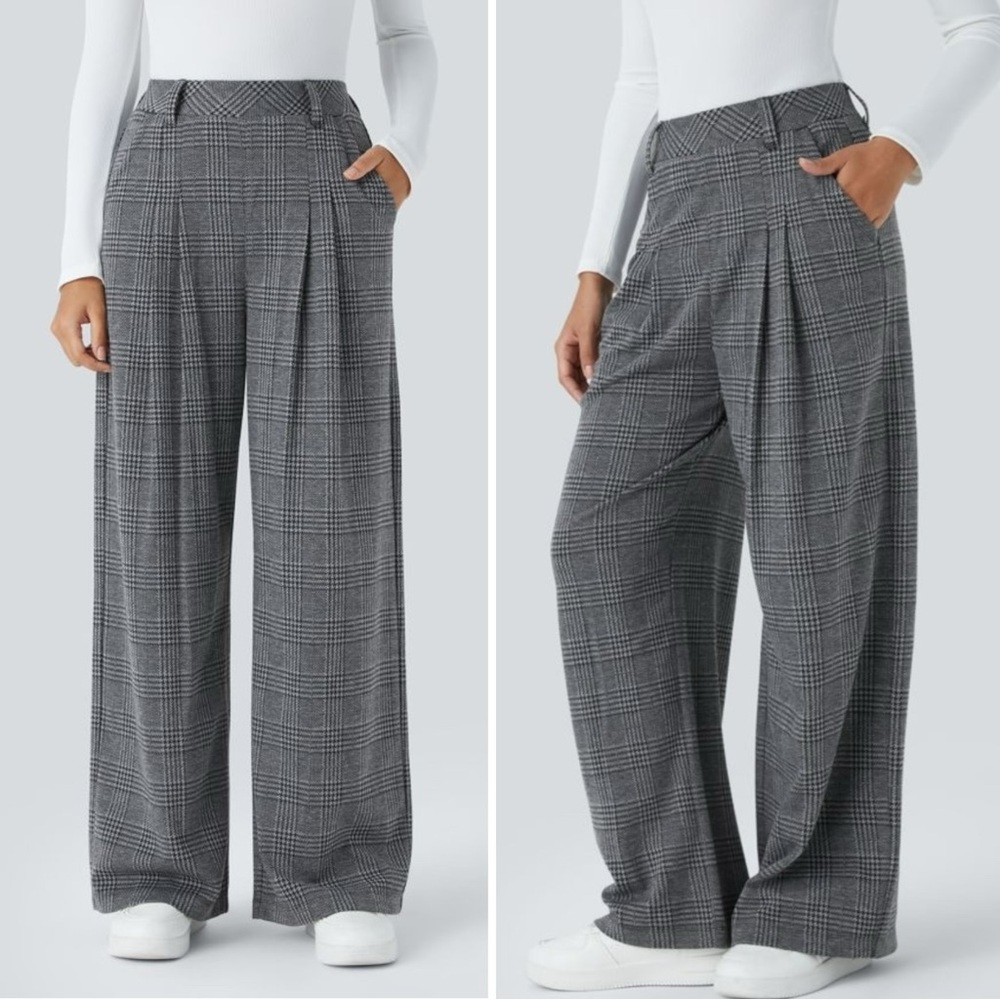 HALARA Gray Plaid Wide Leg Pants